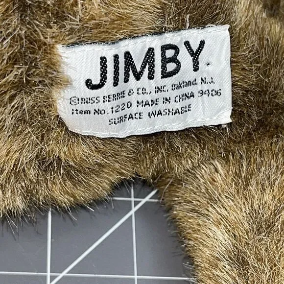 Russ Berrie “Jimby” Monkey Brown Monkey With Ribbon Bow VTG Stuffed Animal Toy - Picture 9 of 10